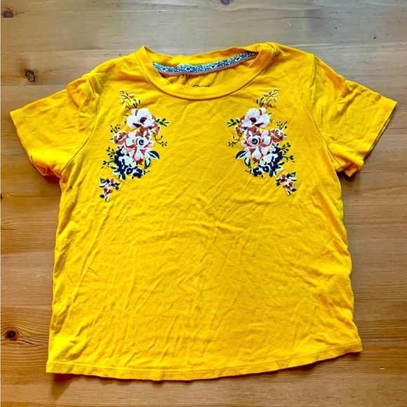Girls Floral Design Yellow T-shirt - Picture 1 of 8